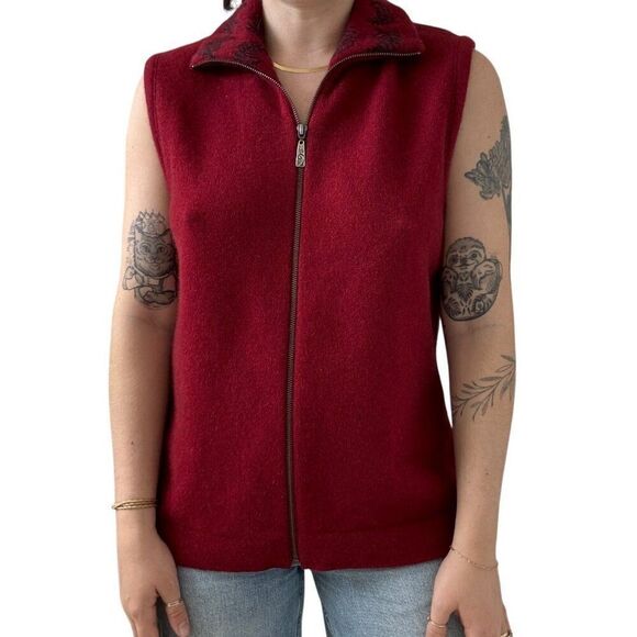 Native World Womens Possum Merino Wool Blend Red Full Zip Sweater Vest Sz XL - Picture 7 of 7